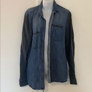 Two-tone long sleeved denim button down